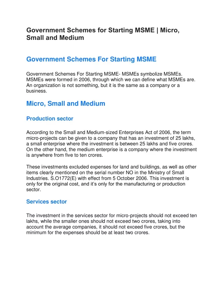 government schemes for starting msme micro small