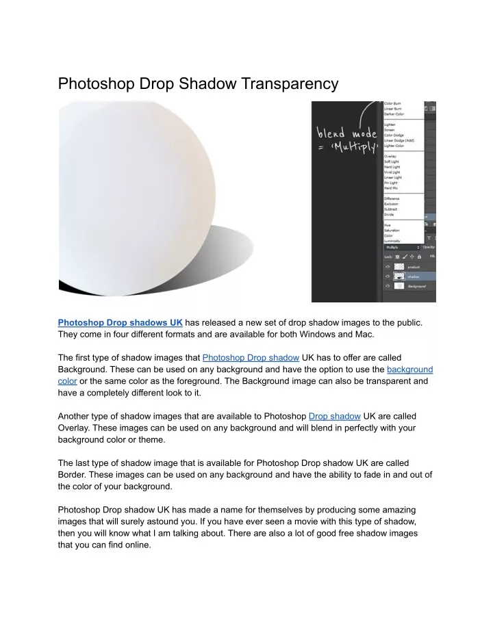 photoshop drop shadow transparency