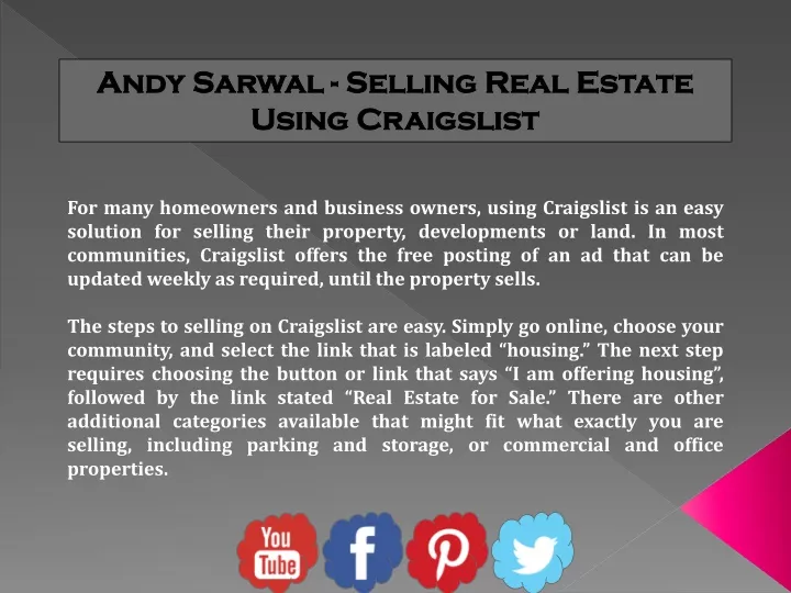 andy sarwal selling real estate using craigslist