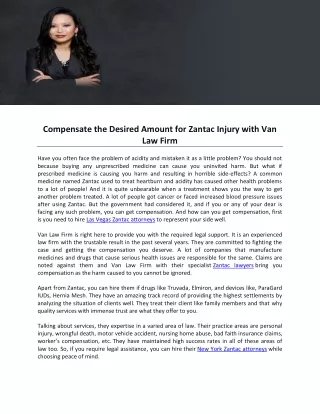 Compensate the Desired Amount for Zantac Injury with Van Law Firm