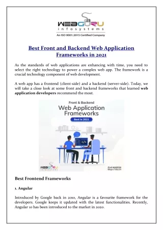 best front and backend web application frameworks