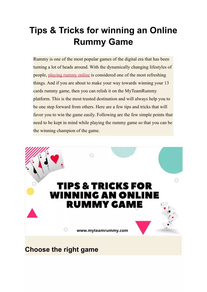 tips tricks for winning an online rummy game