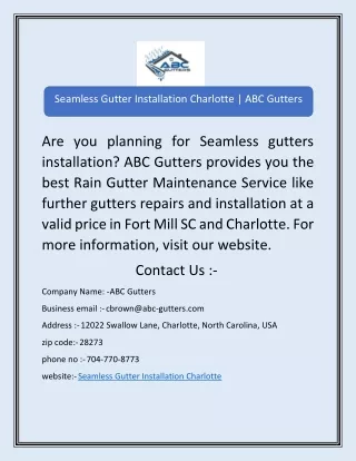 Seamless Gutter Installation Charlotte | ABC Gutters