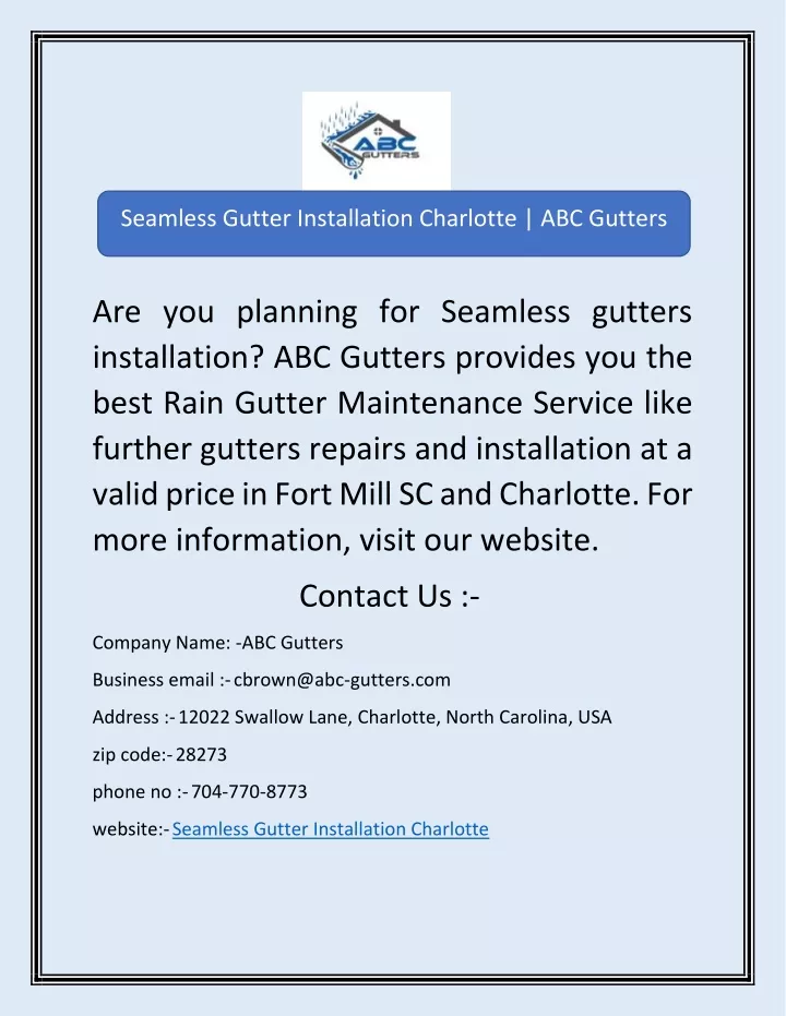 seamless gutter installation charlotte abc gutters