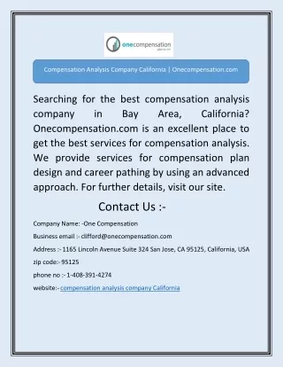Compensation Analysis Company California | Onecompensation.com