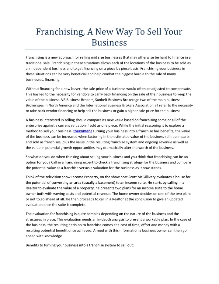 franchising a new way to sell your business