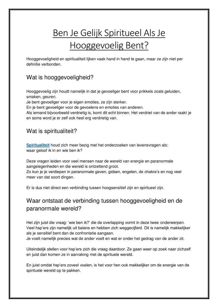 ben je gelijk spiritueel als je hooggevoelig bent