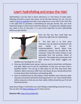 learn hydrofoiling and enjoy the ride learn