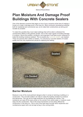 Plan Moisture And Damage Proof Buildings With Concrete Sealers