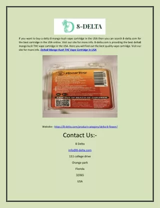Delta8 Mango Kush THC Vape Cartridge in USA | 8 Delta
