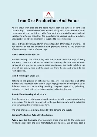 iron ore production and value