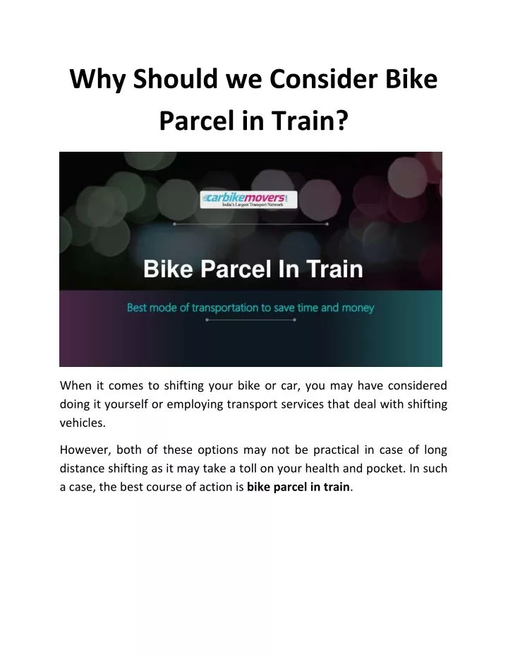 why should we consider bike parcel in train