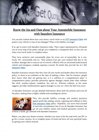 Know the Ins and Outs about Your Automobile Insurance with Saunders Insurance