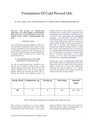 formulation of cold pressed oils