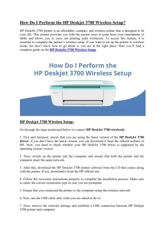 How Do I Perform the HP Deskjet 3700 Wireless Setup