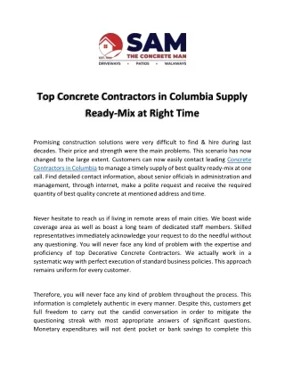 High Rated Concrete Contractors in Columbia