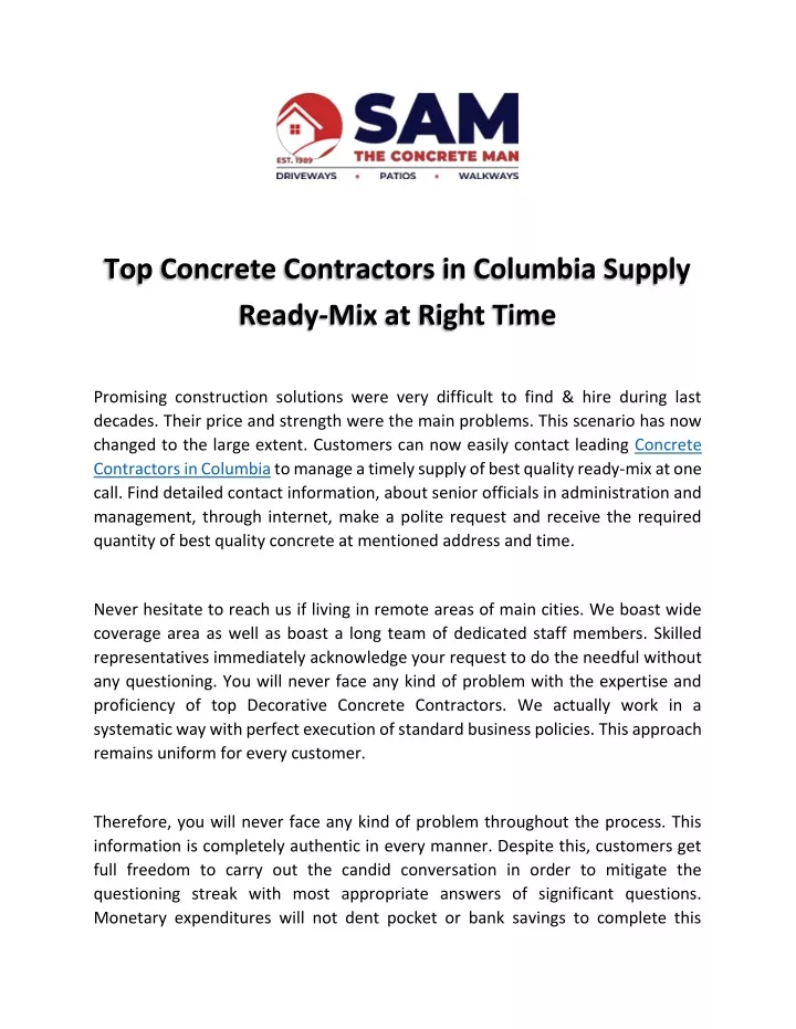 top concrete contractors in columbia supply ready