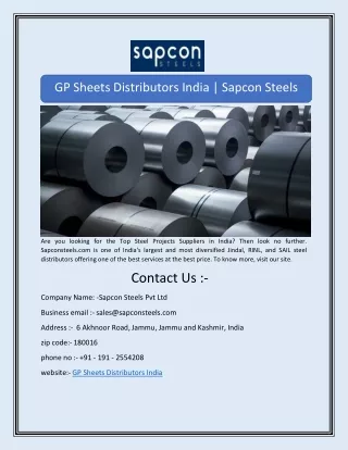 gp sheets distributors india sapcon steels