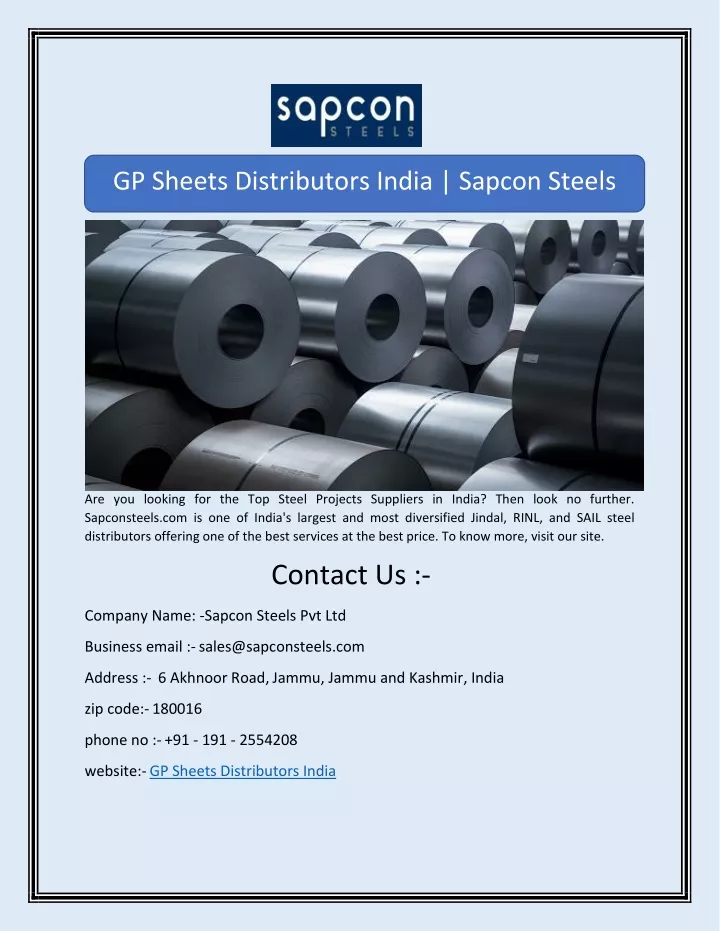 gp sheets distributors india sapcon steels