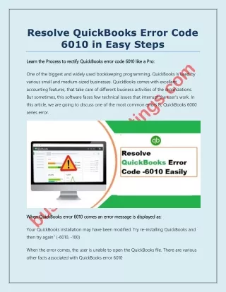 resolve quickbooks error code 6010 in easy steps