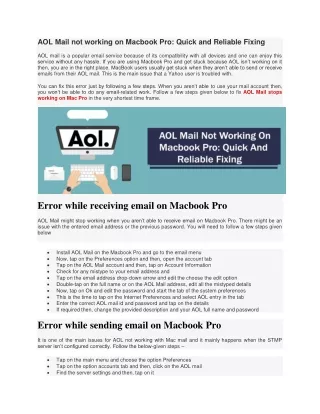 AOL Mail not working on Macbook Pro: Quick and Reliable Fixing