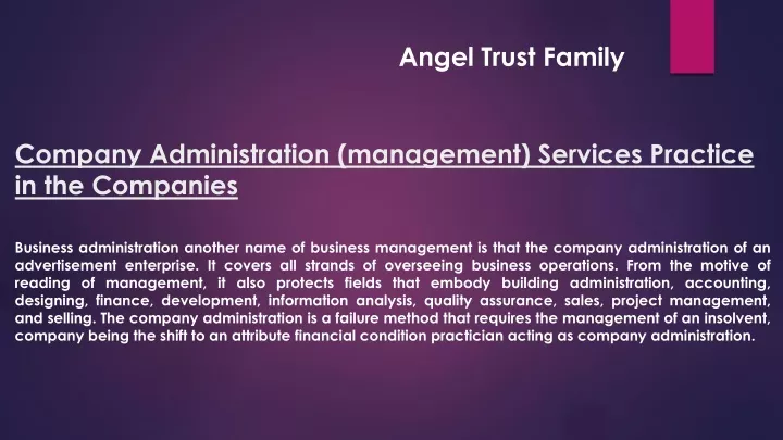 company administration management services p ractice in the c ompanies