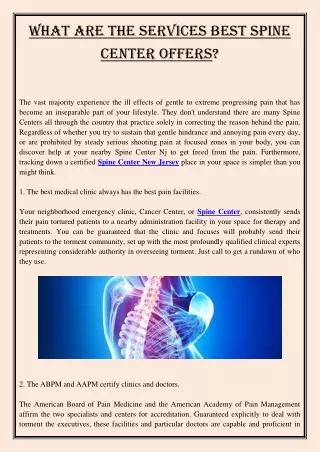 What Are The Services Best Spine Center Offers