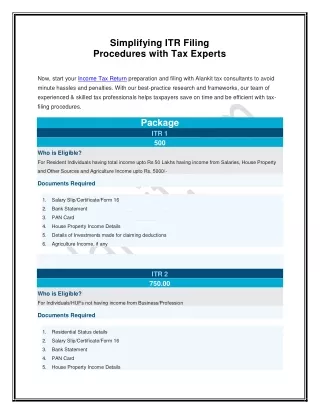 Simplifying ITR Filing Procedures with tax experts - Alankit