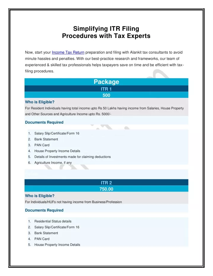 simplifying itr filing procedures with tax experts