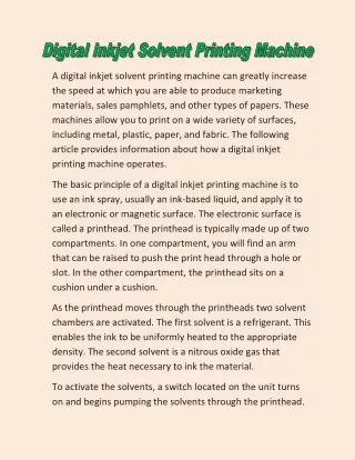 a digital inkjet solvent printing machine