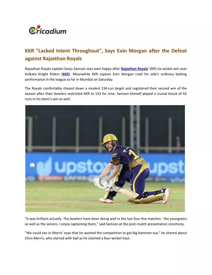 kkr lacked intent throughout says eoin morgan