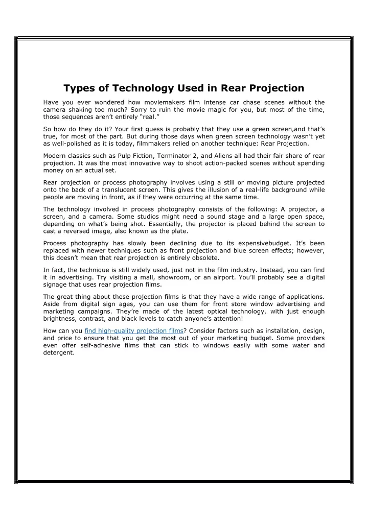 types of technology used in rear projection
