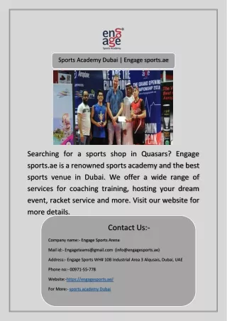 Sports Academy Dubai | Engage sports.ae