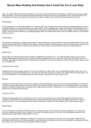 muscle mass building and exactly how it could