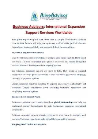 Business Advisors International Expansion Support Services Worldwide