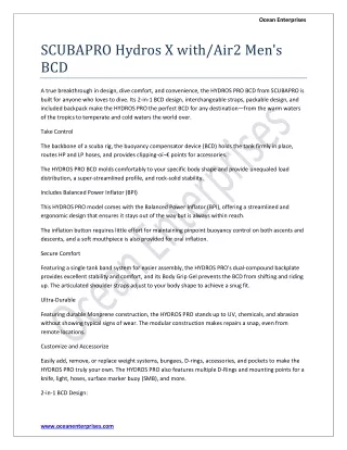 Buy SCUBAPRO Hydros Men's BCD SM with Air2 - Ocean Enterprises
