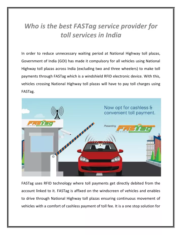 who is the best fastag service provider for toll