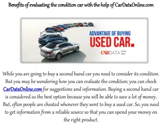 Benefits of evaluating the condition car with the help of CarDataOnline.com