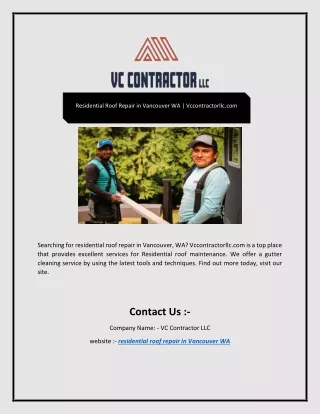 Residential Roof Repair in Vancouver WA | Vccontractorllc.com