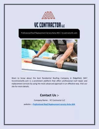 Professional Roof Replacement Service Kelso WA | Vccontractorllc.com