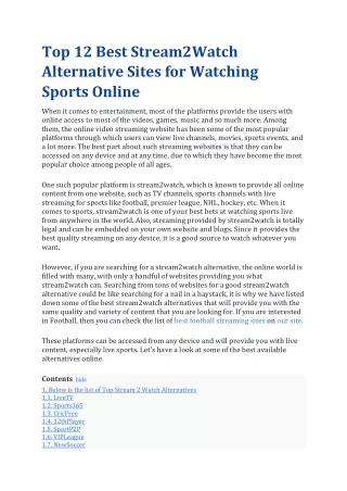 Top 12 Best Stream2Watch Alternative Sites for Watching Sports Online