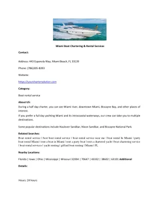 Miami Boat Chartering & Rental Services