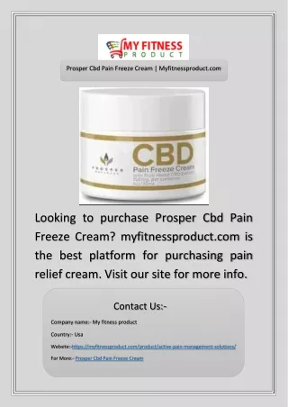 Prosper Cbd Pain Freeze Cream | Myfitnessproduct.com