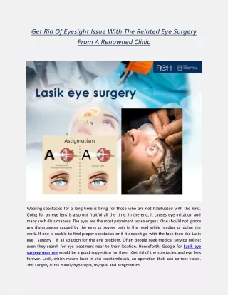 Get Rid Of Eyesight Issue With The Related Eye Surgery From A Renowned Clinic