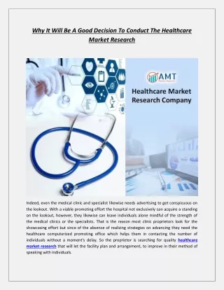 Why It Will Be A Good Decision To Conduct The Healthcare Market Research