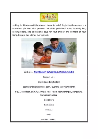 Montessori Education at Home India | Brightkidathome.com