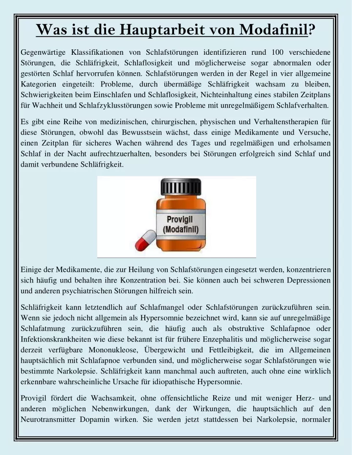 was ist die hauptarbeit von modafinil