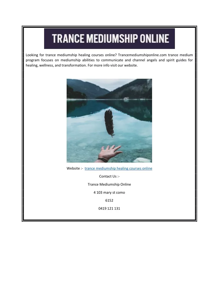 looking for trance mediumship healing courses
