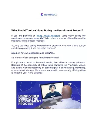 why should you use video during the recruitment