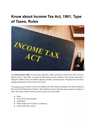 Know About Income Tax Act 1961 Type of Taxes Rules